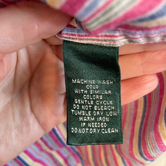 Lauren Ralph Lauren Blouse 100% Linen Multicolor Striped Long Sleeve Button Up - Picture 9 of 15